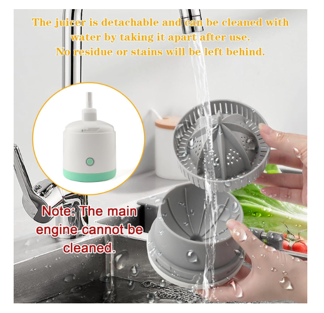 Storcator electric de citrice portabil, 45W, alb-turcoaz, capacitate 500ml, cu cablu USB si perie de curatare