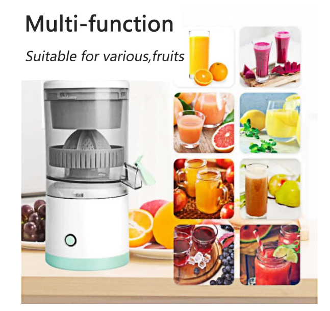 Storcator electric de citrice portabil, 45W, alb-turcoaz, capacitate 500ml, cu cablu USB si perie de curatare