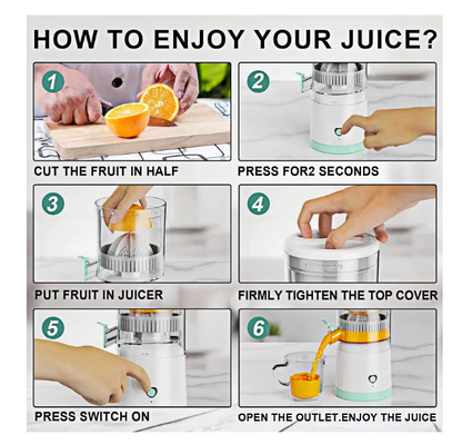 Storcator electric de citrice portabil, 45W, alb-turcoaz, capacitate 500ml, cu cablu USB si perie de curatare