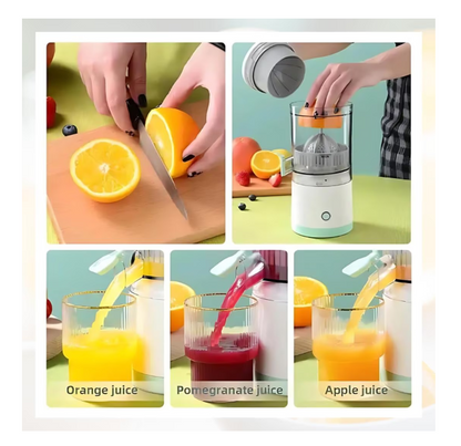 Storcator electric de citrice portabil, 45W, alb-turcoaz, capacitate 500ml, cu cablu USB si perie de curatare