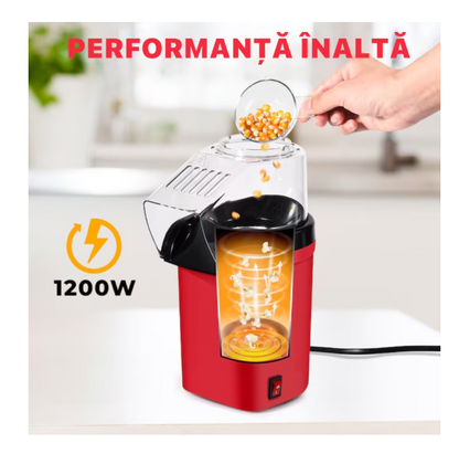 Aparat cu Aer Cald de facut Popcorn , fara Ulei, 3min Preparare 1200W, Recipient dozator Boabe, Rosu