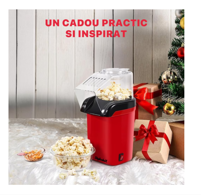 Aparat cu Aer Cald de facut Popcorn , fara Ulei, 3min Preparare 1200W, Recipient dozator Boabe, Rosu