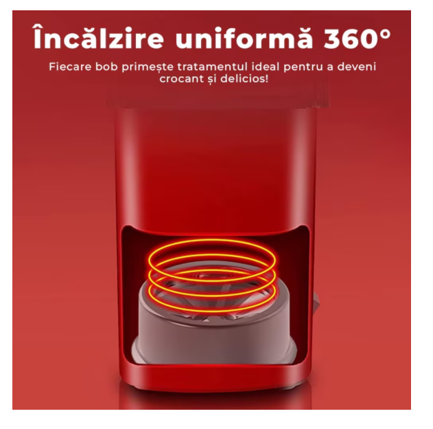 Aparat cu Aer Cald de facut Popcorn , fara Ulei, 3min Preparare 1200W, Recipient dozator Boabe, Rosu