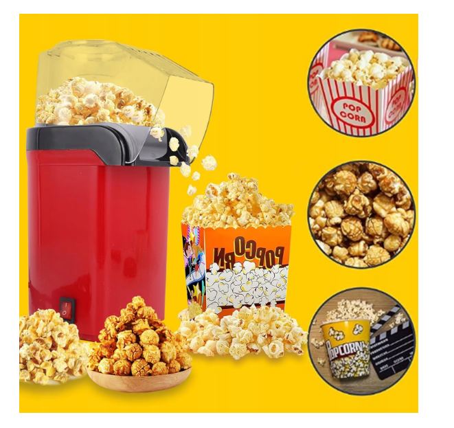 Aparat cu Aer Cald de facut Popcorn , fara Ulei, 3min Preparare 1200W, Recipient dozator Boabe, Rosu