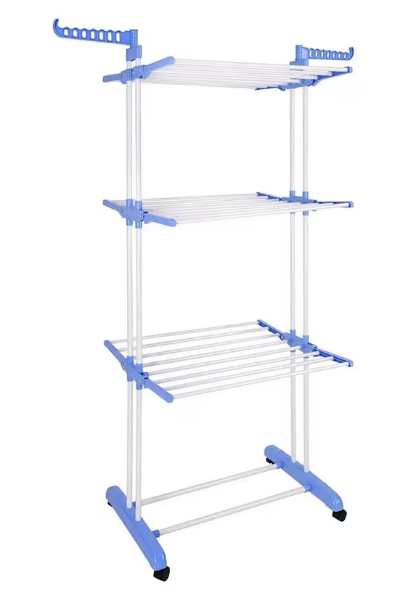 Uscator Vertical pentru Rufe Haine Mobil si Pliabil pentru Spatii Mici, Suport Umerase  Inaltime 170cm Albastru