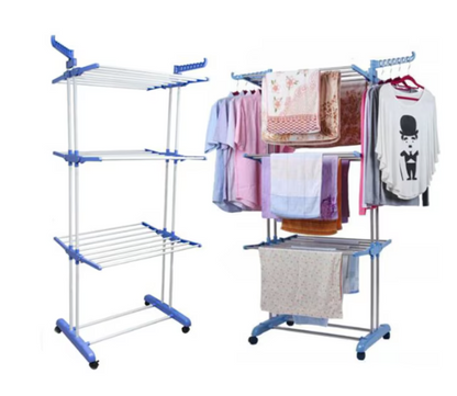 Uscator Vertical pentru Rufe Haine Mobil si Pliabil pentru Spatii Mici, Suport Umerase  Inaltime 170cm Albastru