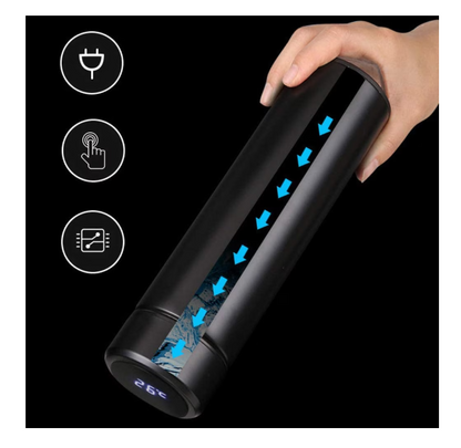 Termos smart cu afisaj led , afisarea temperaturii, pastreaza bautura fierbinte sau rece timp de 12 ore, otel inoxidabil, capacitate 500 ml Negru