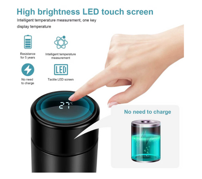 Termos smart cu afisaj led , afisarea temperaturii, pastreaza bautura fierbinte sau rece timp de 12 ore, otel inoxidabil, capacitate 500 ml Negru