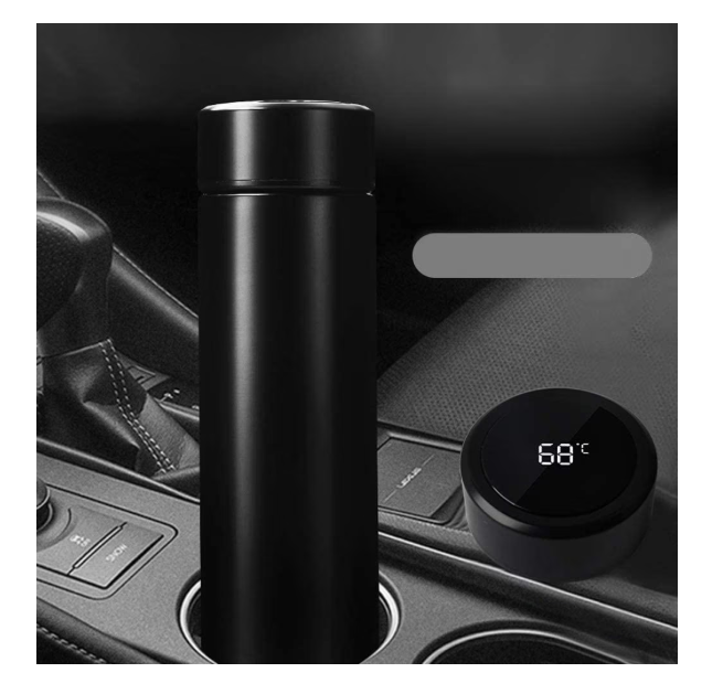 Termos smart cu afisaj led , afisarea temperaturii, pastreaza bautura fierbinte sau rece timp de 12 ore, otel inoxidabil, capacitate 500 ml Negru