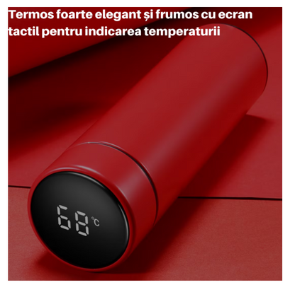 Termos smart cu afisaj LED , Afisarea Temperaturii, Pastreaza Bautura Fierbinte sau Rece timp de 12 ore, Otel Inoxidabil, Capacitate 500 ml