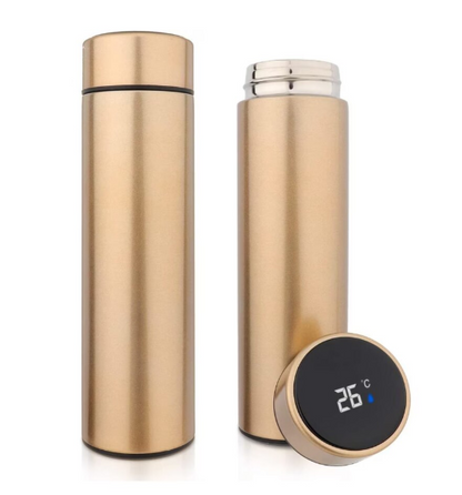 Termos smart cu afisaj led , afisarea temperaturii,  pastreaza bautura fierbinte sau rece timp de 12 ore, otel inoxidabil, capacitate 500 ml Auriu