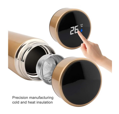Termos smart cu afisaj led , afisarea temperaturii,  pastreaza bautura fierbinte sau rece timp de 12 ore, otel inoxidabil, capacitate 500 ml Auriu