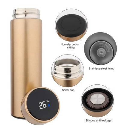 Termos smart cu afisaj led , afisarea temperaturii,  pastreaza bautura fierbinte sau rece timp de 12 ore, otel inoxidabil, capacitate 500 ml Auriu