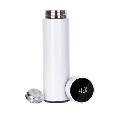 Termos smart cu afisaj LED , Afisarea Temperaturii, Pastreaza Bautura Fierbinte sau Rece timp de 12 ore, Otel Inoxidabil, Capacitate 500 ml alb