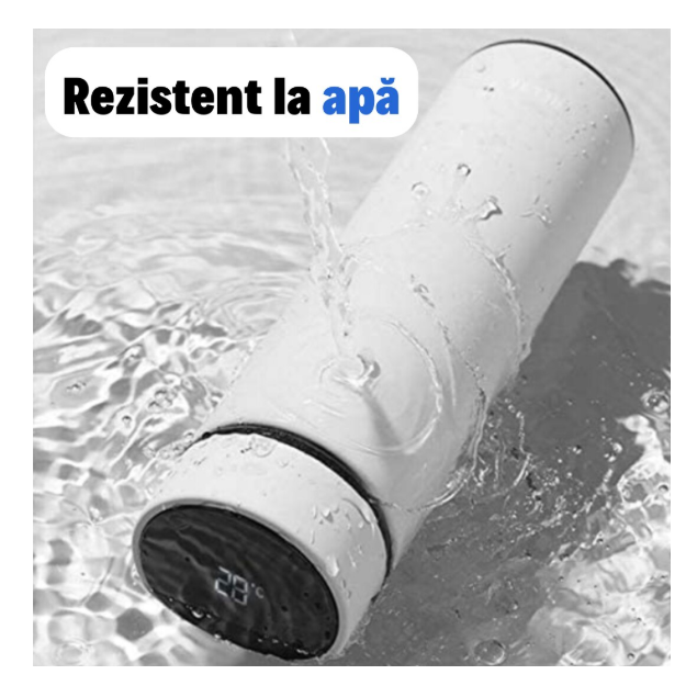 Termos smart cu afisaj LED , Afisarea Temperaturii, Pastreaza Bautura Fierbinte sau Rece timp de 12 ore, Otel Inoxidabil, Capacitate 500 ml alb