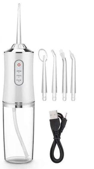 Irigator oral Portabil PPS Pulse pentru dus bucal,  Capete Curatare Anti-Tartru, Rezervor 200 ml, Roz Pastel, verde si alb