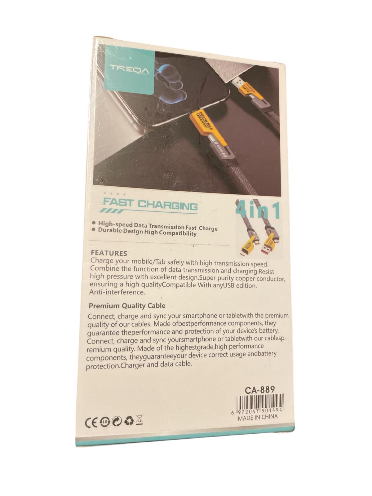 Cablu 4 in 1 Incarcare Ultra-Rapida si Tranfer de Date, USB, Type-C, Lighting (iPhone)